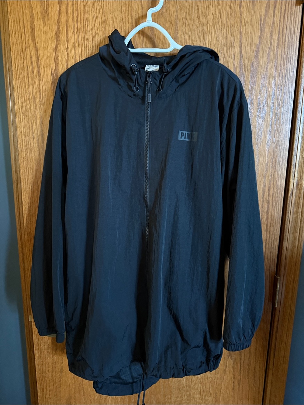 PINK Victoria's Secret Black Hooded woman’s Windbreaker, size medium. Worn once.
